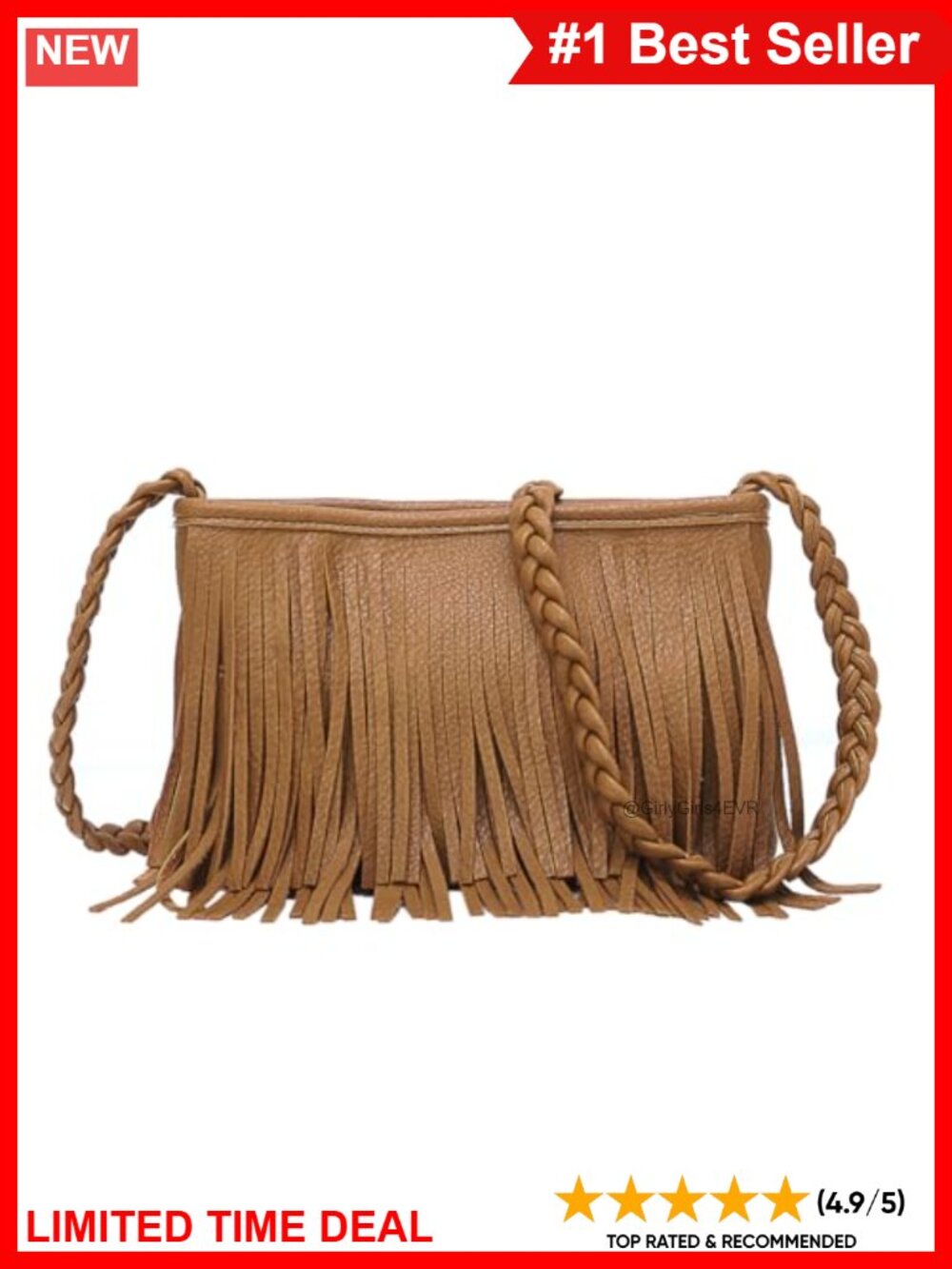 PU Leather Fringe Crossbody Boho Sling Bag Weaving Strap